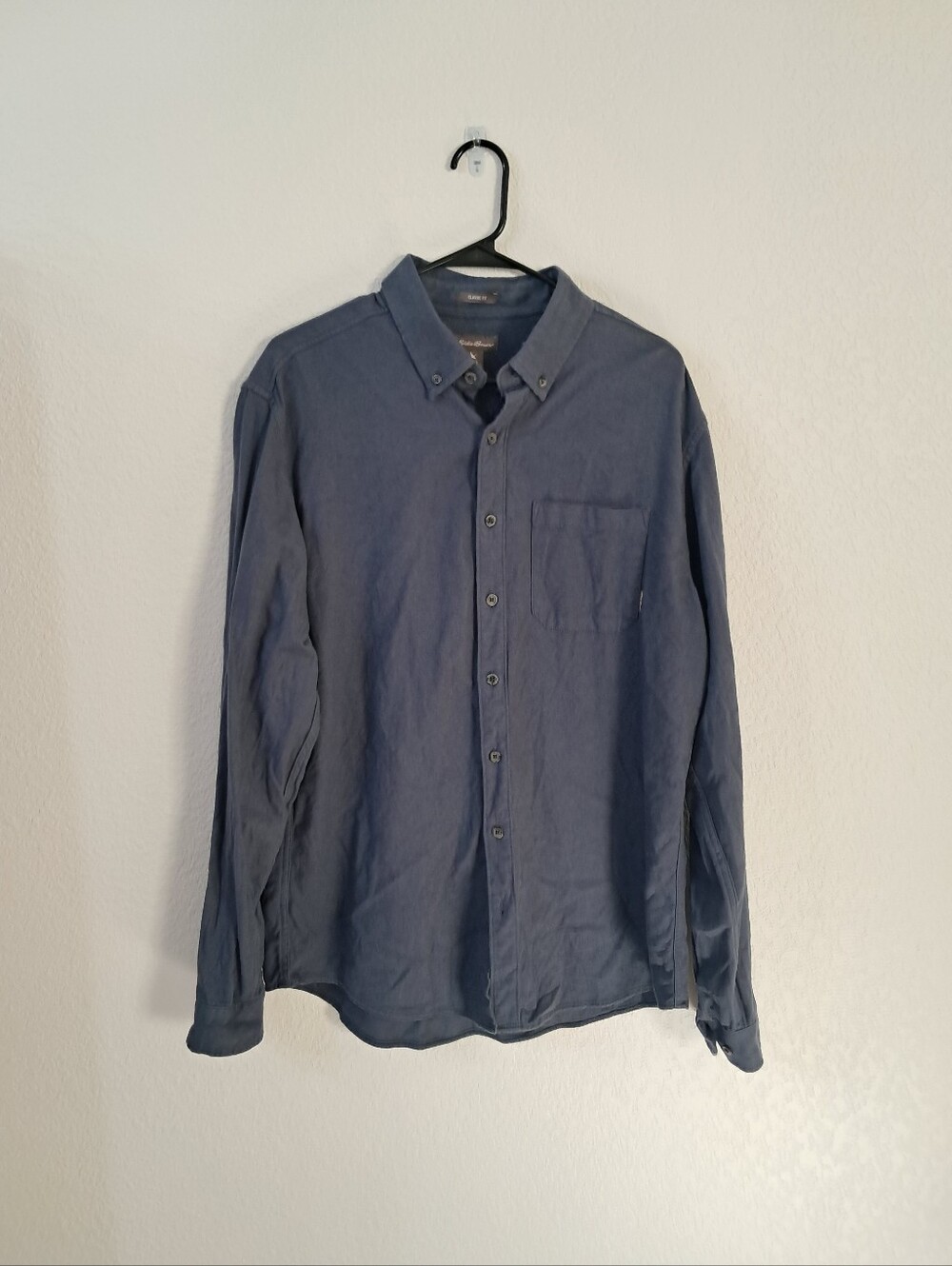 Eddie Bauer Men's TL Button Up Shirt Navy Blue Long Sleeve Collar 100% Cotton